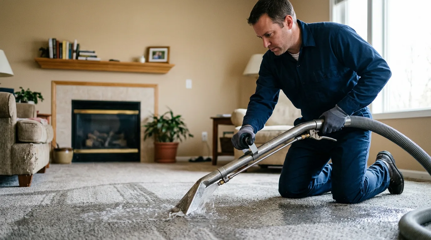 Water damage restoration technician working near Doylestown, WI